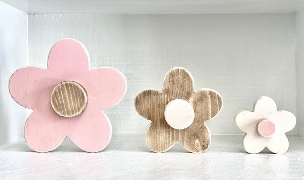 Wooden flowers for nursery, Wood daisies, Baby girl shower gift, Spring decor, Modern style home and kids room, Pink wall and shelf flower