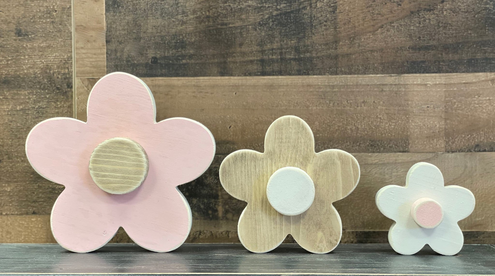 Wooden flowers for nursery, Wood daisies, Baby girl shower gift, Spring decor, Modern style home and kids room, Pink wall and shelf flower