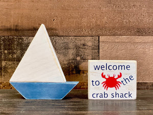 Wood sailboat, Nautical decor, Crab sign, Lake house, Cottage, Tiered tray decor, Welcome to the crab shack