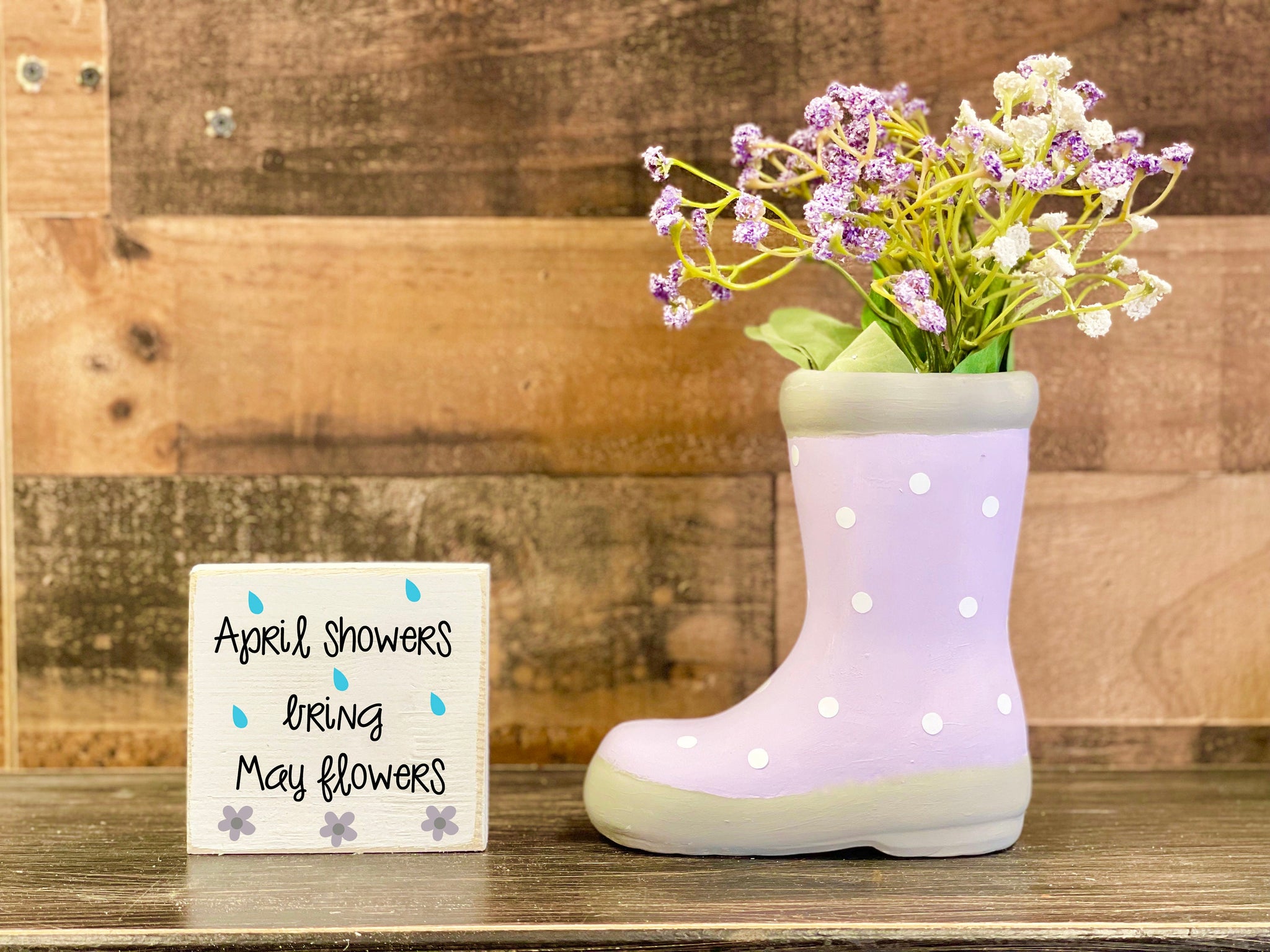 Ceramic rain boot planter, Spring decor, Flower vase, Mother's day gift, Tiered tray decor