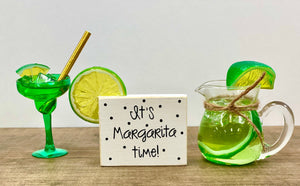 Margarita pitcher and glass, Wooden sign, Mini pitcher, Tiered tray, Faux margarita, Bar decor, Summer