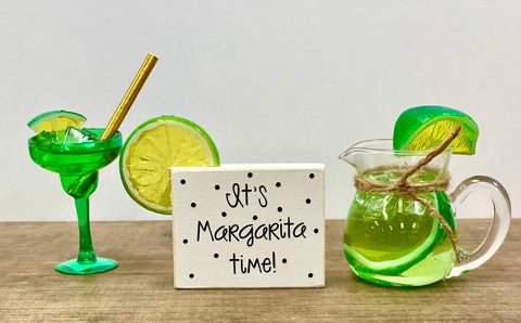 Margarita pitcher and glass, Wooden sign, Mini pitcher, Tiered tray, Faux margarita, Bar decor, Summer