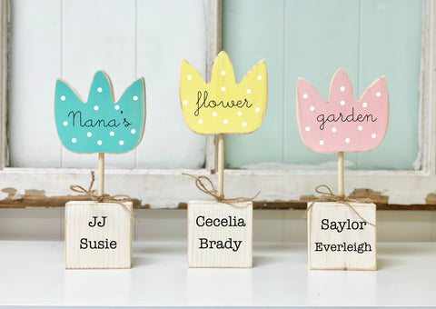 Personalized Mother's day gift for Grandma, Wood tulips, Nana gift from grandkids, Wooden flowers, Spring decor, flower garden, kid's names