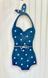 Summer front door decor, Wooden retro bathing suit, Yellow polka dot bikini, Cottage wall hanging, Pool house wall art, Nautical art, Beach