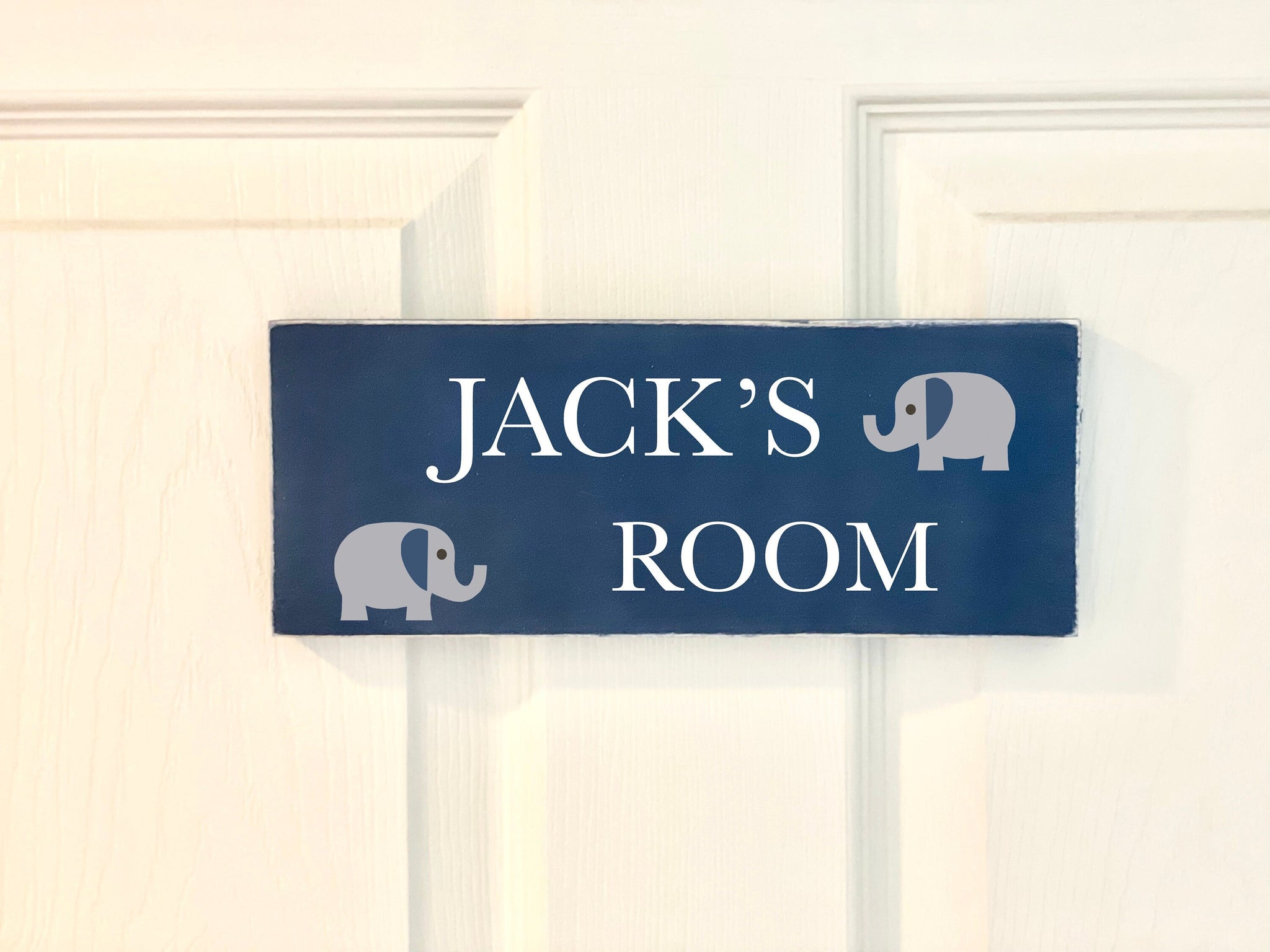 Personalized boy's room wood door sign, Elephant nursery door hanger, Wooden nursery decor, Safari Jungle theme