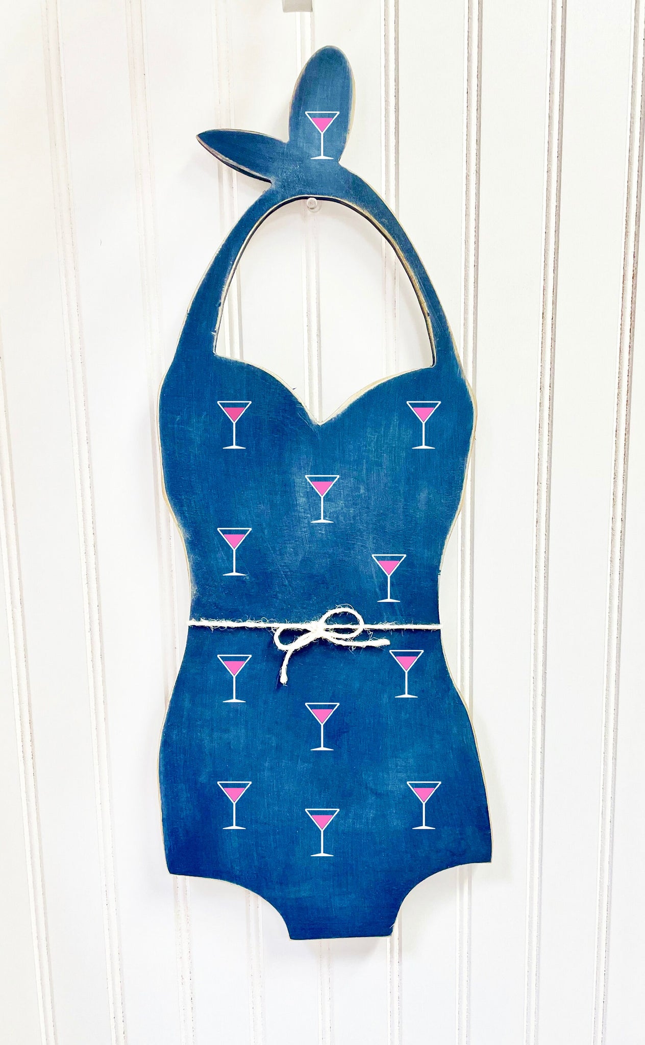 Wood bathing suit wall art, Cottage wall hanging, Happy hour bar sign, Martini, Pool house, Nautical art for cottage, Beach, Summer decor
