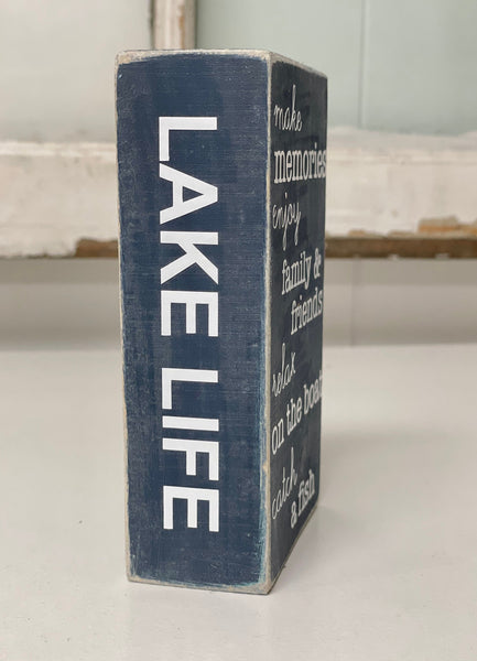 Wooden faux book, Lake house decor, Lake life sayings, Tiered tray sign, Cottage shelf decoration, Handmade, Nautical decor