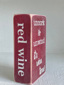 Wine decor, Wooden faux book, Tiered tray sign, red wine shelf sitter, Uncork and Unwind, Housewarming gift, Wine lover, Bar decor