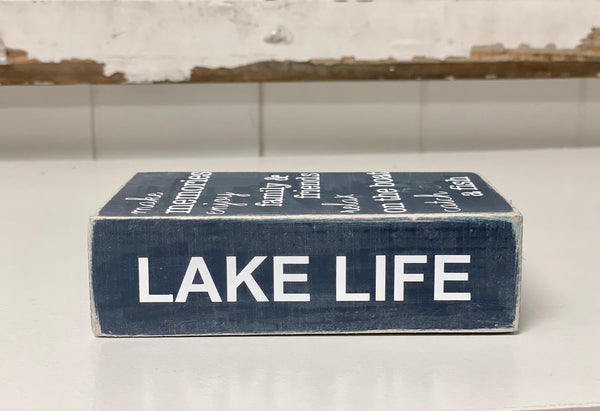 Wooden faux book, Lake house decor, Lake life sayings, Tiered tray sign, Cottage shelf decoration, Handmade, Nautical decor