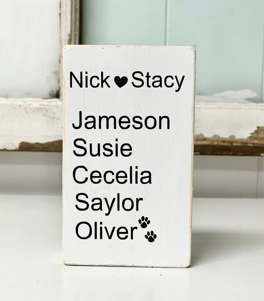 Personalized family book, Kid's names, Wood faux book, Tiered tray decor, Our family wood block, Family keepsake