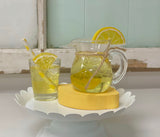 Lemonade pitcher and glass, Wooden lemon, Mini pitcher, Tiered tray, Faux glass of lemonade, Summer, Lemon decor, Wooden book