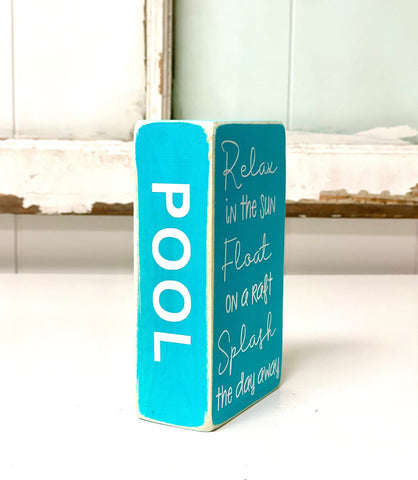 Pool sign, Summer decor, Wooden faux book, Tiered tray sign, Summer words, Housewarming, Teacher gift