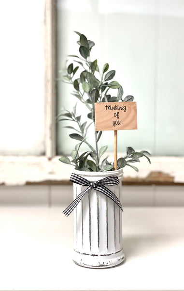 White glass vase with personalized family name, Unique tiered tray decor and personalized sign