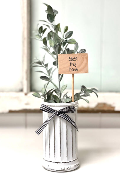 White glass vase with personalized family name, Unique tiered tray decor and personalized sign