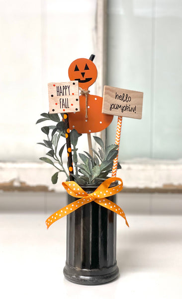 Halloween decor, Halloween vase with wooden pumpkin, Tiered tray vase, Party centerpiece, Hello pumpkin wood sign