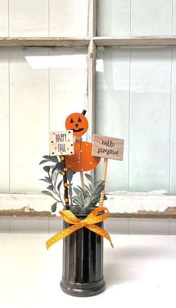 Halloween decor, Halloween vase with wooden pumpkin, Tiered tray vase, Party centerpiece, Hello pumpkin wood sign