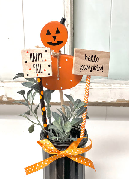 Halloween decor, Halloween vase with wooden pumpkin, Tiered tray vase, Party centerpiece, Hello pumpkin wood sign