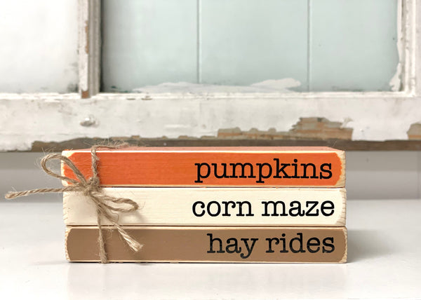 Wood book stack for Fall decor, Fall tiered tray, Wooden pumpkin