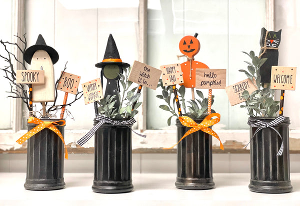 Halloween decor, Black vase, Tiered tray decor, Wood pumpkin, Black cat, Witch decor, Ghost, Unique gift
