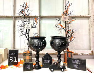 Halloween party bundle, Cauldron treat bowls, Table centerpiece, Halloween tree, Party decor, Tiered tray, candy bowl, Halloween signs