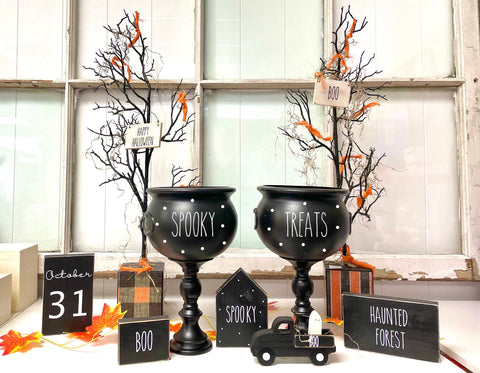 Halloween party bundle, Cauldron treat bowls, Table centerpiece, Halloween tree, Party decor, Tiered tray, candy bowl, Halloween signs