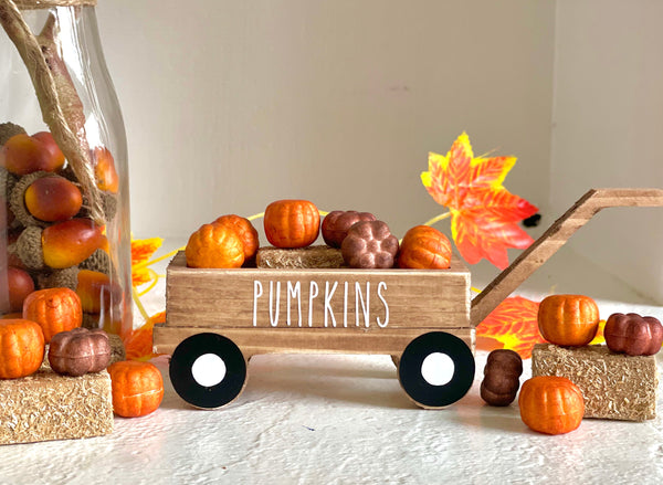 Fall tiered tray decor, Wood wagon with pumpkins, Farmers market sign