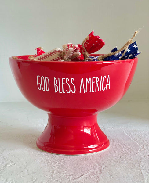 4th of July bowl, God bless America, Fourth of July decor, Old fashioned candy, pedestals, Tiered tray, Serving bowl, candy bowl fillers