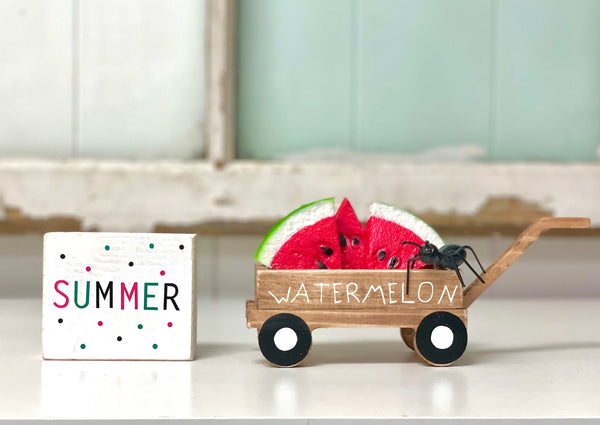 Summer tiered tray decor, Watermelon and ant, Wood wagon with watermelon, Summer sign