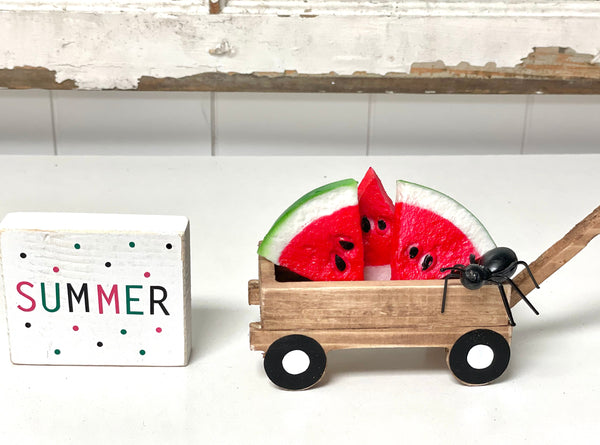 Summer tiered tray decor, Watermelon and ant, Wood wagon with watermelon, Summer sign