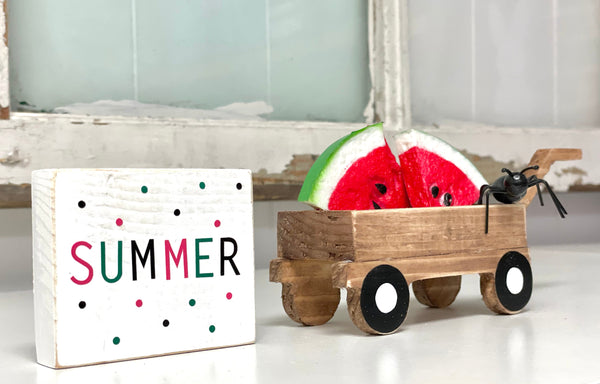 Summer tiered tray decor, Watermelon and ant, Wood wagon with watermelon, Summer sign
