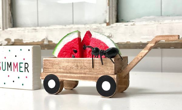 Summer tiered tray decor, Watermelon and ant, Wood wagon with watermelon, Summer sign