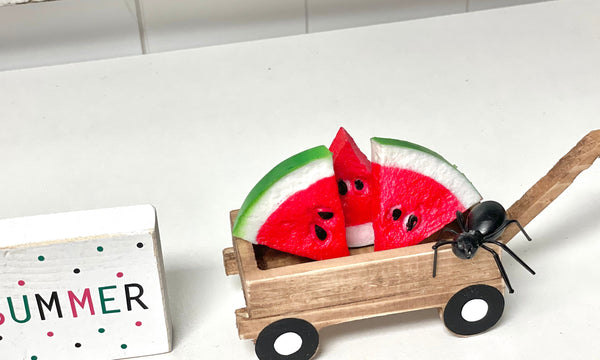 Summer tiered tray decor, Watermelon and ant, Wood wagon with watermelon, Summer sign