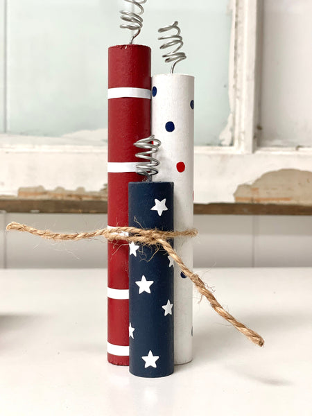 4th of July tiered tray decor, Wooden firecrackers, America wood crate for displays, Wood polka dot star and sign, Memorial day decor