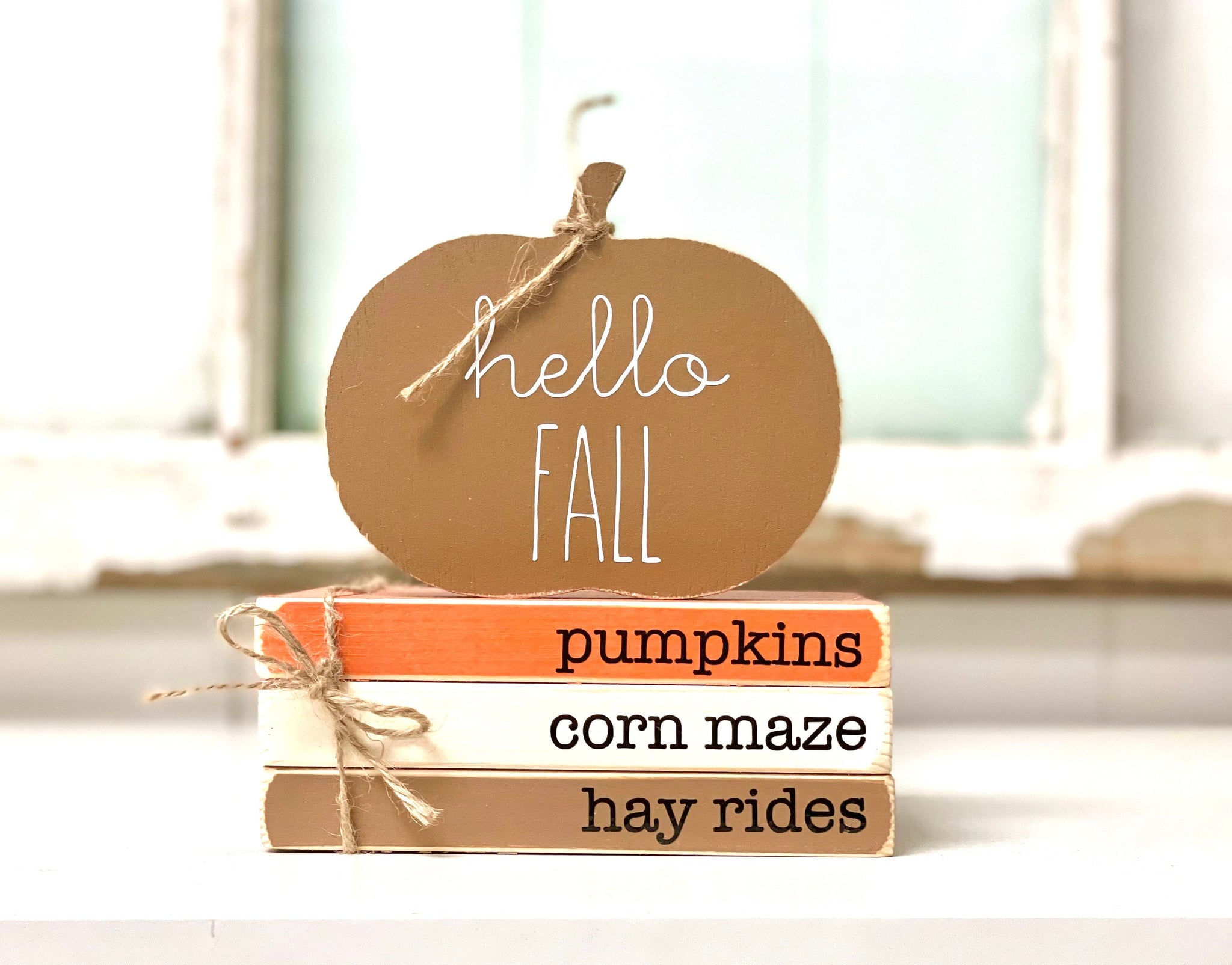 Wood book stack for Fall decor, Fall tiered tray, Wooden pumpkin