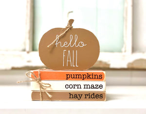 Wood book stack for Fall decor, Fall tiered tray, Wooden pumpkin