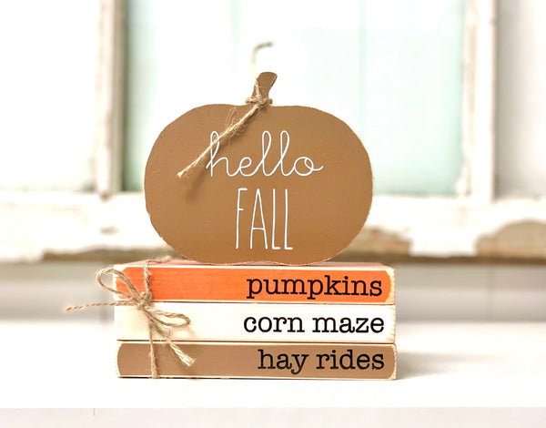 Wood book stack for Fall decor, Fall tiered tray, Wooden pumpkin