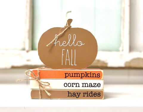 Wood book stack for Fall decor, Fall tiered tray, Wooden pumpkin