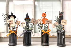 Halloween decor, Black vase, Tiered tray decor, Wood pumpkin, Black cat, Witch decor, Ghost, Unique gift