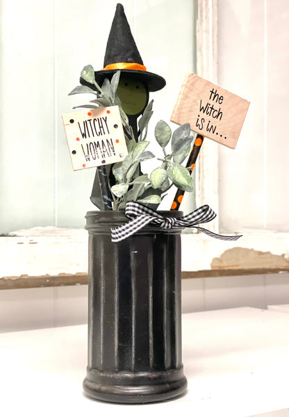 Halloween decor, Black vase, Tiered tray decor, Wood pumpkin, Black cat, Witch decor, Ghost, Unique gift