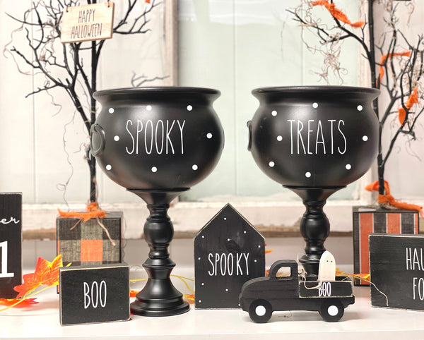 Halloween party bundle, Cauldron treat bowls, Table centerpiece, Halloween tree, Party decor, Tiered tray, candy bowl, Halloween signs