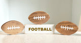 Football tiered tray, Wooden footballs, Set of 3, Football party decor, Wood sign
