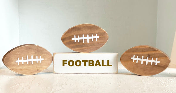 Football tiered tray, Wooden footballs, Set of 3, Football party decor, Wood sign