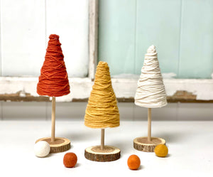 Fall trees for tiered tray decor, Set of 3 yarn trees