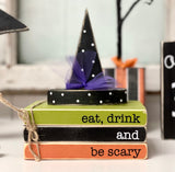 Wood witch hat for Halloween tiered tray, Mini book stack