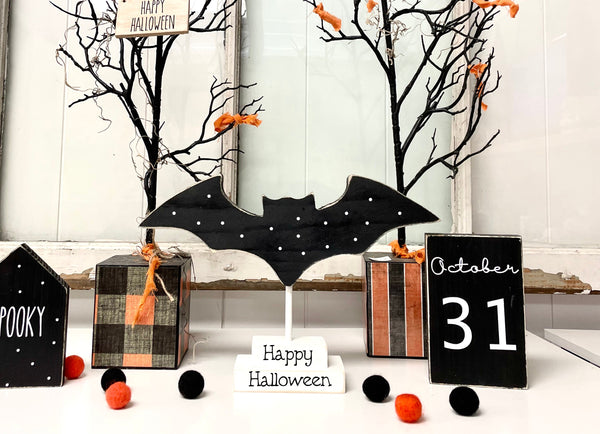 Halloween decor, Polka dot bat, Table centerpiece or Halloween party, Tiered tray decor
