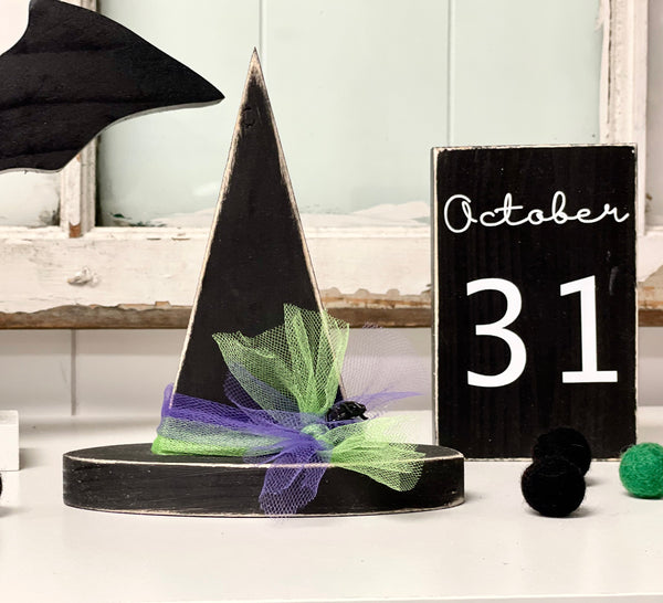 Wood witch hat for Halloween decor