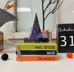 Wood witch hat for Halloween tiered tray, Mini book stack