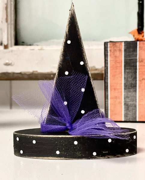 Wood witch hat for Halloween tiered tray, Mini book stack