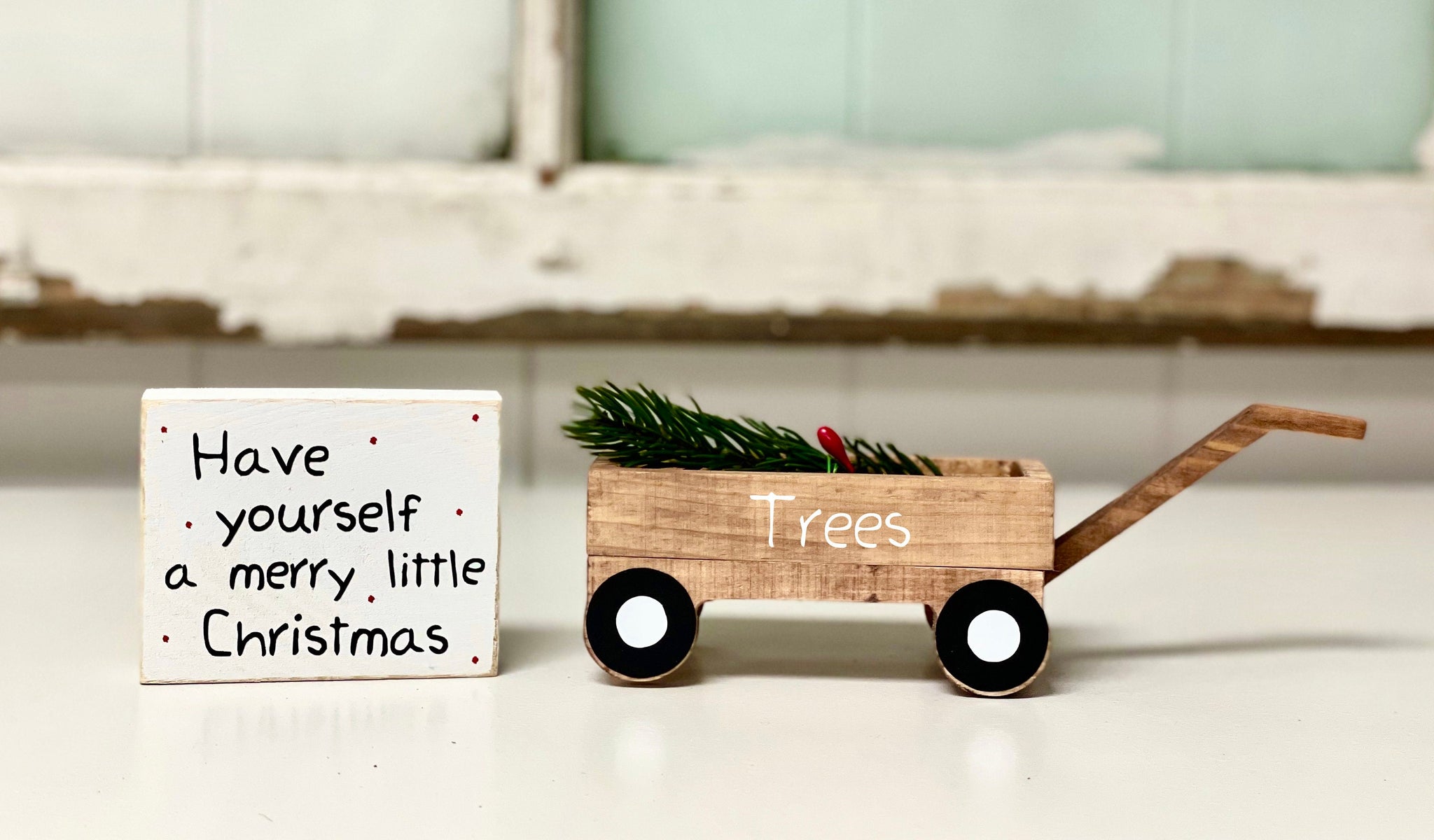 Christmas tree wagon, Christmas tiered tray decor, Wooden sign