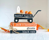 Halloween tiered tray, Haunted hayrides wooden wagon